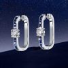 Princess Cut Blue Hoop Earrings Sterling Silver - Rhodium Plated