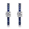 Princess Cut Blue Hoop Earrings Sterling Silver - Rhodium Plated
