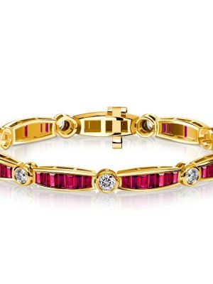 Baguette Ruby Bracelet - 18K Gold Plated Sterling Silver Bezel Setting - Wedding Jewelry