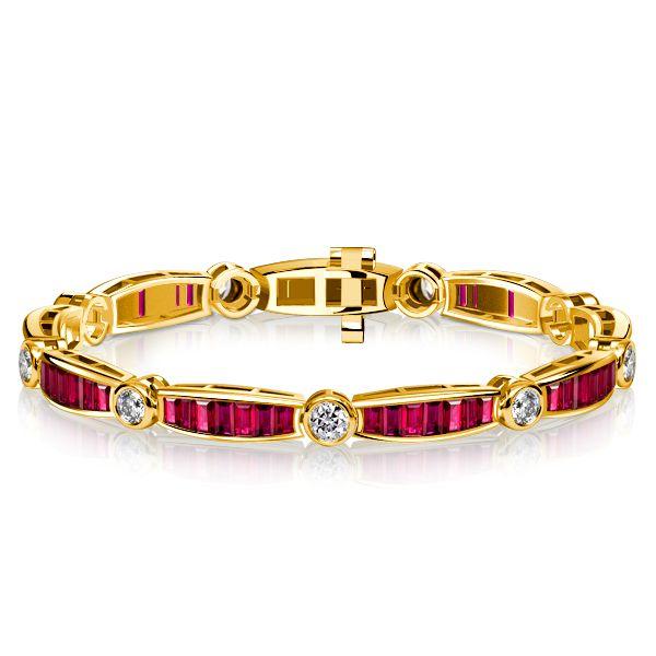 Baguette Ruby Bracelet - 18K Gold Plated Sterling Silver Bezel Setting - Wedding Jewelry