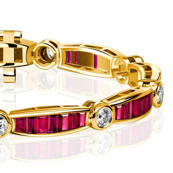 Baguette Ruby Bracelet - 18K Gold Plated Sterling Silver Bezel Setting - Wedding Jewelry