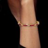 Baguette Ruby Bracelet - 18K Gold Plated Sterling Silver Bezel Setting - Wedding Jewelry