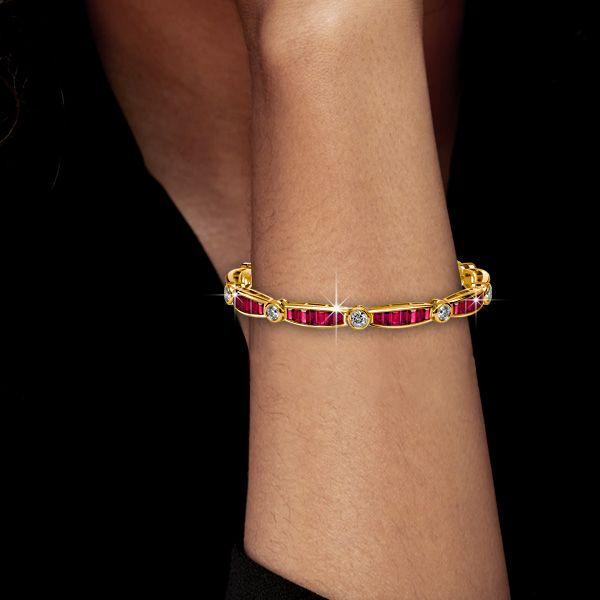 Baguette Ruby Bracelet - 18K Gold Plated Sterling Silver Bezel Setting - Wedding Jewelry
