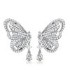 Sterling Silver Drop Earrings with White Sapphire Butterfly Dangle for Women