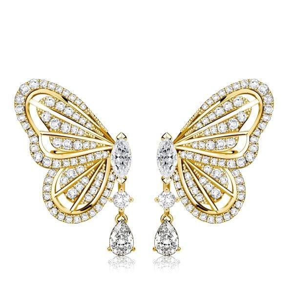 Sterling Silver Drop Earrings with White Sapphire Butterfly Dangle for Women