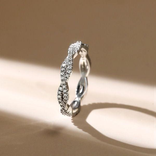 925 Sterling Silver Twisted Wedding Band for Women with Rhodium Finish