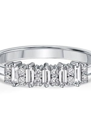 Sterling Silver Wedding Band Ring for Women with Round and Baguette Cut Diamonds (0.57 CT. TW.)