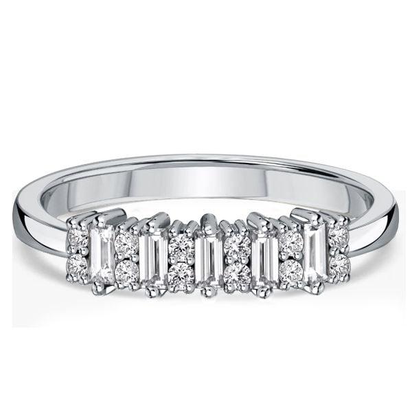 Sterling Silver Wedding Band Ring for Women with Round and Baguette Cut Diamonds (0.57 CT. TW.)