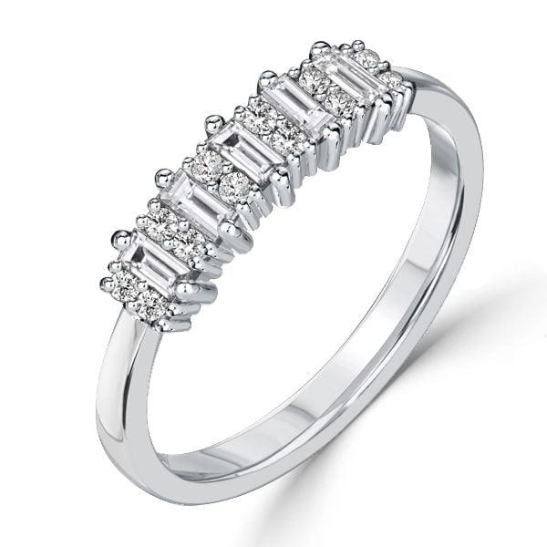Sterling Silver Wedding Band Ring for Women with Round and Baguette Cut Diamonds (0.57 CT. TW.)