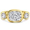 Cushion Cut 3 Stone Engagement Ring with Bezel Setting in 18K Gold Plated Sterling Silver