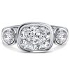 Cushion Cut 3 Stone Engagement Ring with Bezel Setting in 18K Gold Plated Sterling Silver