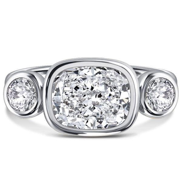 Cushion Cut 3 Stone Engagement Ring with Bezel Setting in 18K Gold Plated Sterling Silver