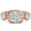 Cushion Cut 3 Stone Engagement Ring with Bezel Setting in 18K Gold Plated Sterling Silver