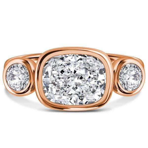 Cushion Cut 3 Stone Engagement Ring with Bezel Setting in 18K Gold Plated Sterling Silver