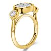 Cushion Cut 3 Stone Engagement Ring with Bezel Setting in 18K Gold Plated Sterling Silver