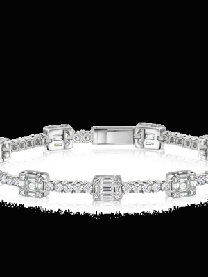 Sterling Silver Round & Baguette Cubic Zirconia Tennis Bracelet for Women