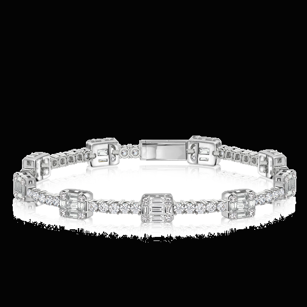 Sterling Silver Round & Baguette Cubic Zirconia Tennis Bracelet for Women