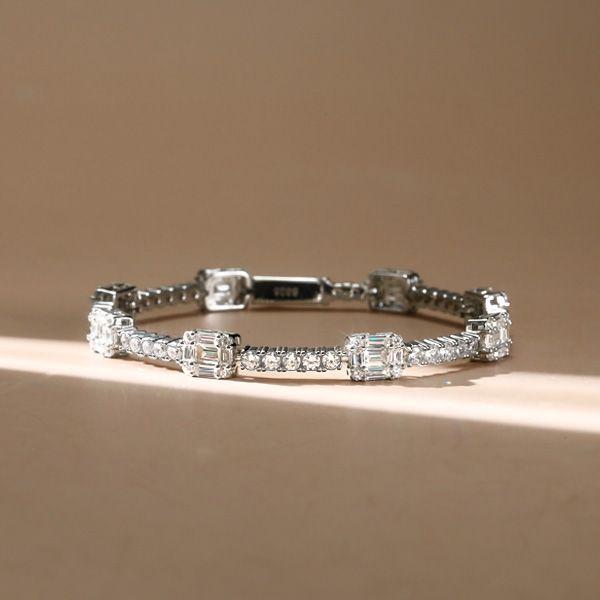 Sterling Silver Round & Baguette Cubic Zirconia Tennis Bracelet for Women