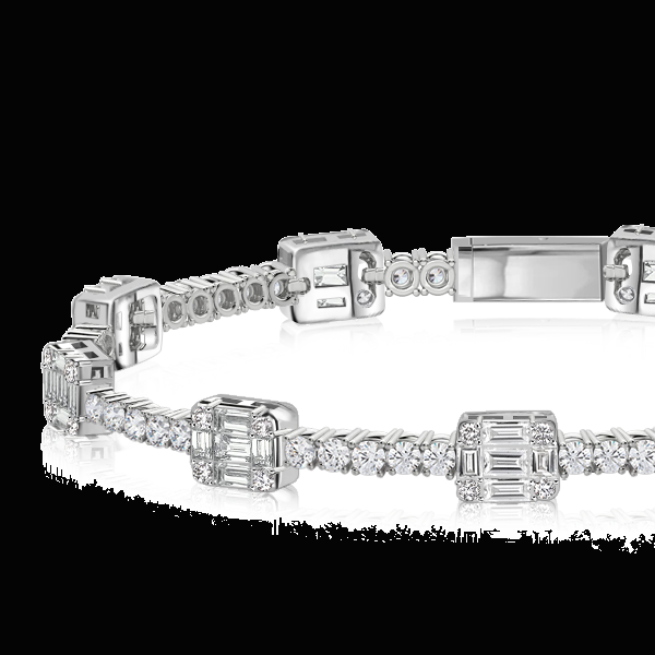 Sterling Silver Round & Baguette Cubic Zirconia Tennis Bracelet for Women