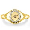 Personalized Initial Halo Signet Ring for Women - 18K Gold Plated Sterling Silver
