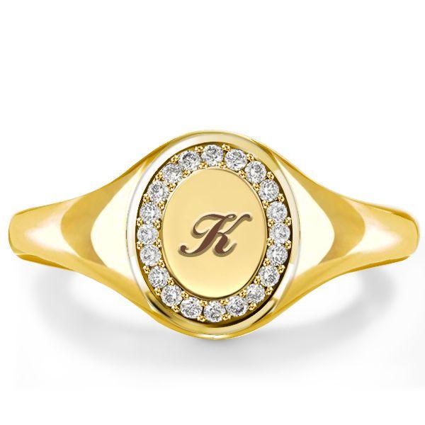 Personalized Initial Halo Signet Ring for Women - 18K Gold Plated Sterling Silver