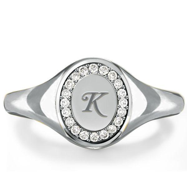 Personalized Initial Halo Signet Ring for Women - 18K Gold Plated Sterling Silver