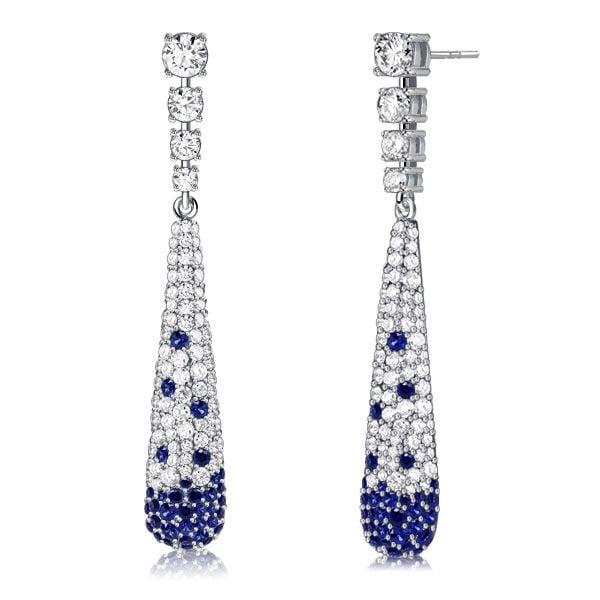 Sterling Silver Blue Sapphire Pave Drop Earrings with Push Backing