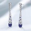 Sterling Silver Blue Sapphire Pave Drop Earrings with Push Backing
