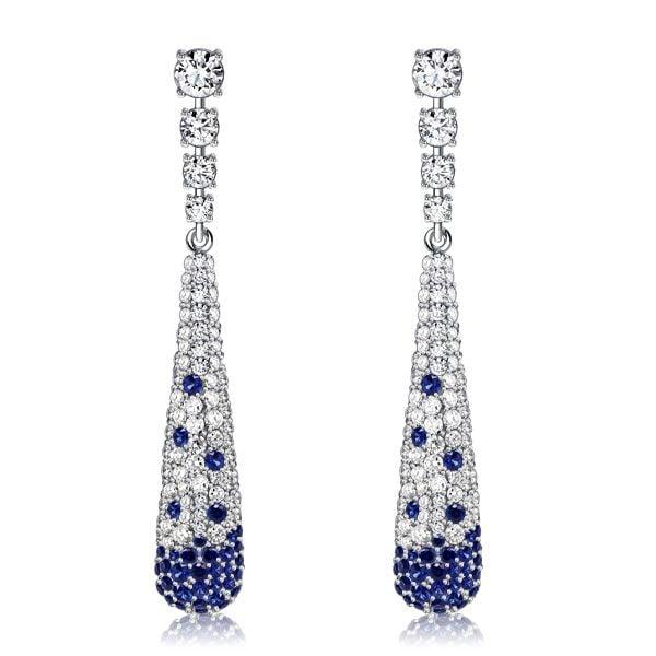 Sterling Silver Blue Sapphire Pave Drop Earrings with Push Backing