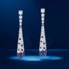 Sterling Silver Blue Sapphire Pave Drop Earrings with Push Backing
