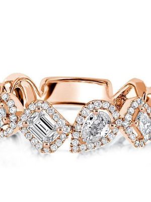 Rose Gold Pear & Emerald Halo Wedding Band - 18K Rose Gold Plated Sterling Silver