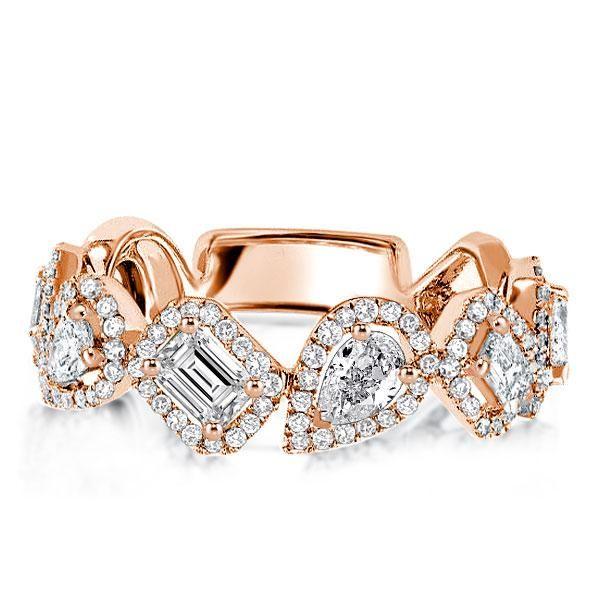 Rose Gold Pear & Emerald Halo Wedding Band - 18K Rose Gold Plated Sterling Silver