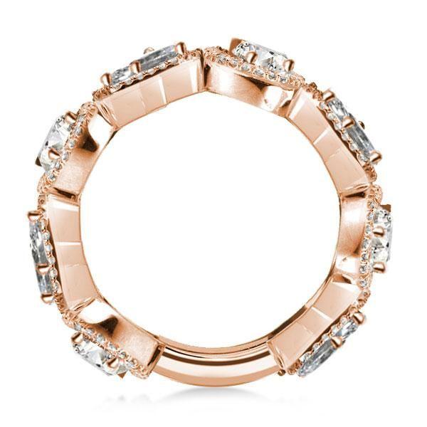 Rose Gold Pear & Emerald Halo Wedding Band - 18K Rose Gold Plated Sterling Silver