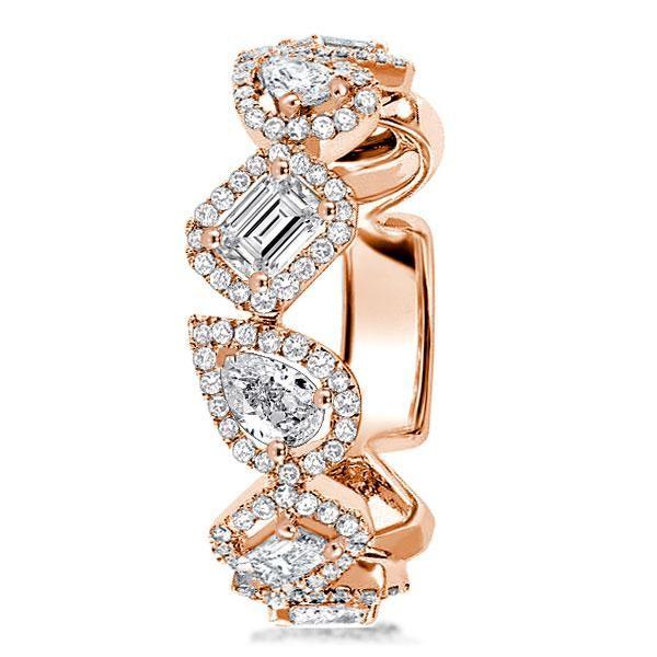 Rose Gold Pear & Emerald Halo Wedding Band - 18K Rose Gold Plated Sterling Silver