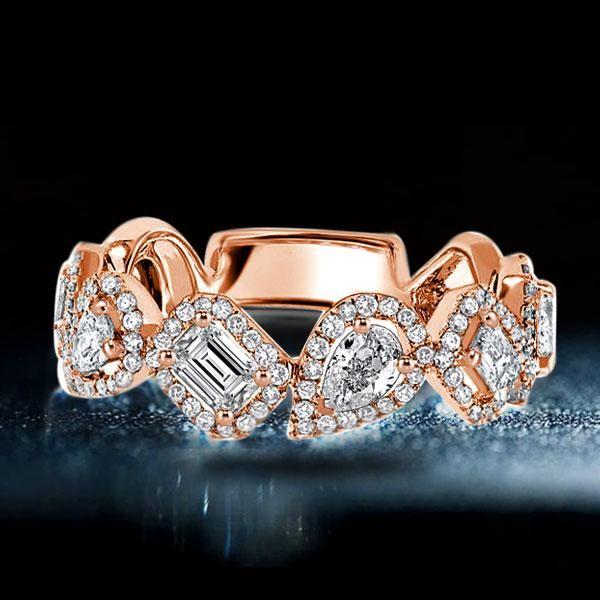 Rose Gold Pear & Emerald Halo Wedding Band - 18K Rose Gold Plated Sterling Silver