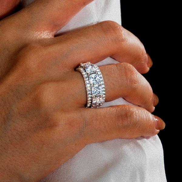 Triple Row Cushion Cut Wedding Band in 925 Sterling Silver, 9.30 CT. TW.