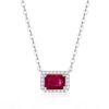 Emerald Cut Ruby & Sterling Silver Halo Pendant Necklace for Women