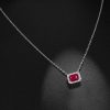 Emerald Cut Ruby & Sterling Silver Halo Pendant Necklace for Women
