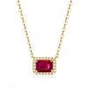 Emerald Cut Ruby & Sterling Silver Halo Pendant Necklace for Women