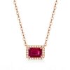 Emerald Cut Ruby & Sterling Silver Halo Pendant Necklace for Women