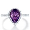 Sterling Silver Halo Pear Amethyst Engagement Ring with 2.55 CT Center Stone