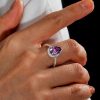 Sterling Silver Halo Pear Amethyst Engagement Ring with 2.55 CT Center Stone