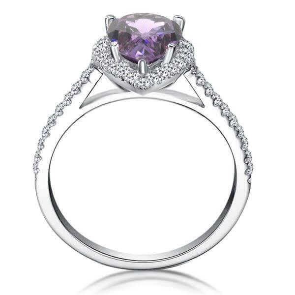 Sterling Silver Halo Pear Amethyst Engagement Ring with 2.55 CT Center Stone