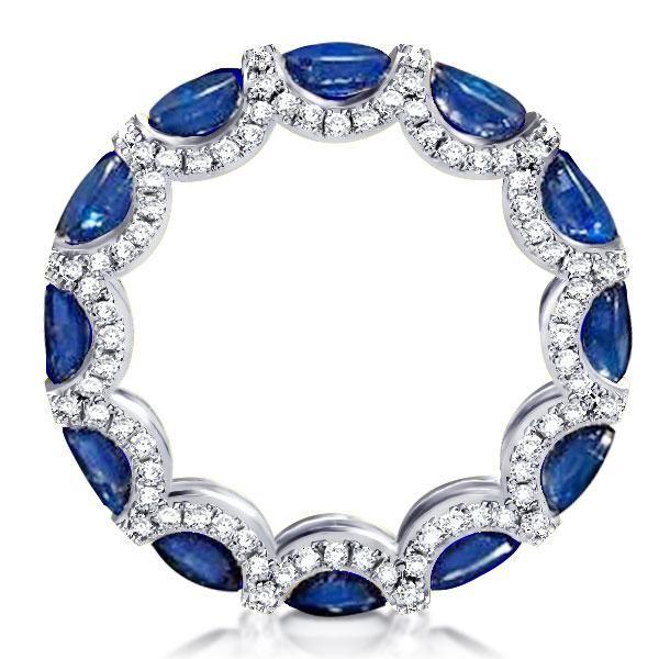 Oval Created Sapphire Wedding Band in Sterling Silver