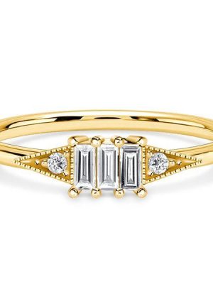 Art Deco Baguette CZ Ring - 18K Gold Plated Sterling Silver Travel Wedding Band