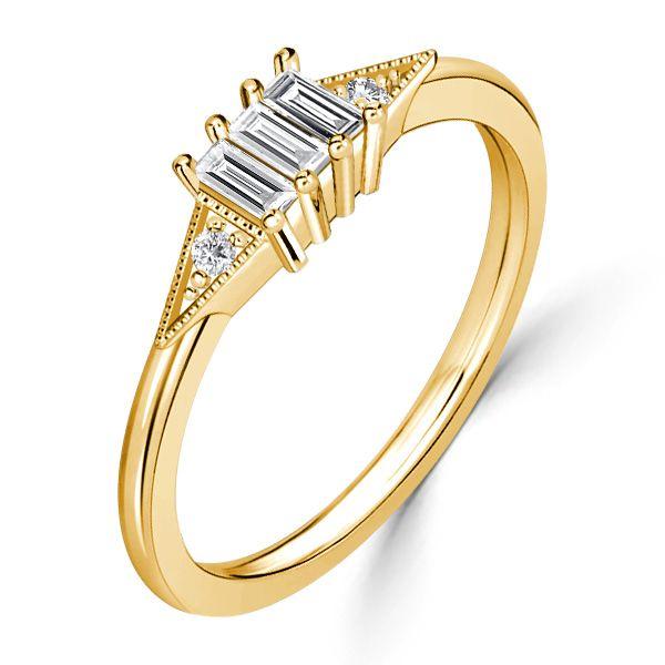 Art Deco Baguette CZ Ring - 18K Gold Plated Sterling Silver Travel Wedding Band