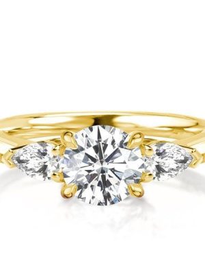 1.92 CT Three Stone Engagement Ring in 18K Gold Plated Sterling Silver