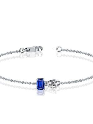 Toi Et Moi Emerald & Pear Blue Sapphire Chain Bracelet in Sterling Silver