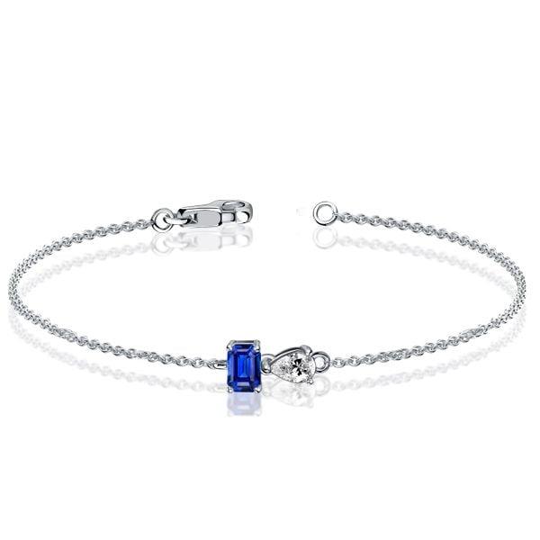 Toi Et Moi Emerald & Pear Blue Sapphire Chain Bracelet in Sterling Silver