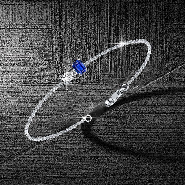 Toi Et Moi Emerald & Pear Blue Sapphire Chain Bracelet in Sterling Silver